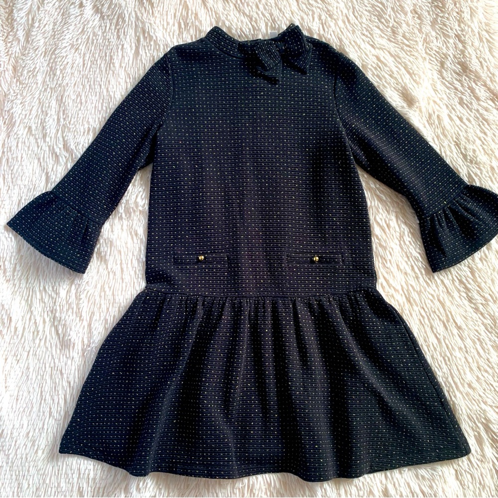 Janie and Jack Black Drop Waist Dress with Metallic Gold Dots - Picture 2 of 8